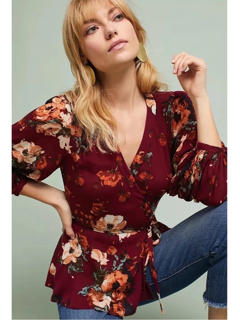 Anthropologie HD In Paris Fall Wrap Tie Long Sleeve Top